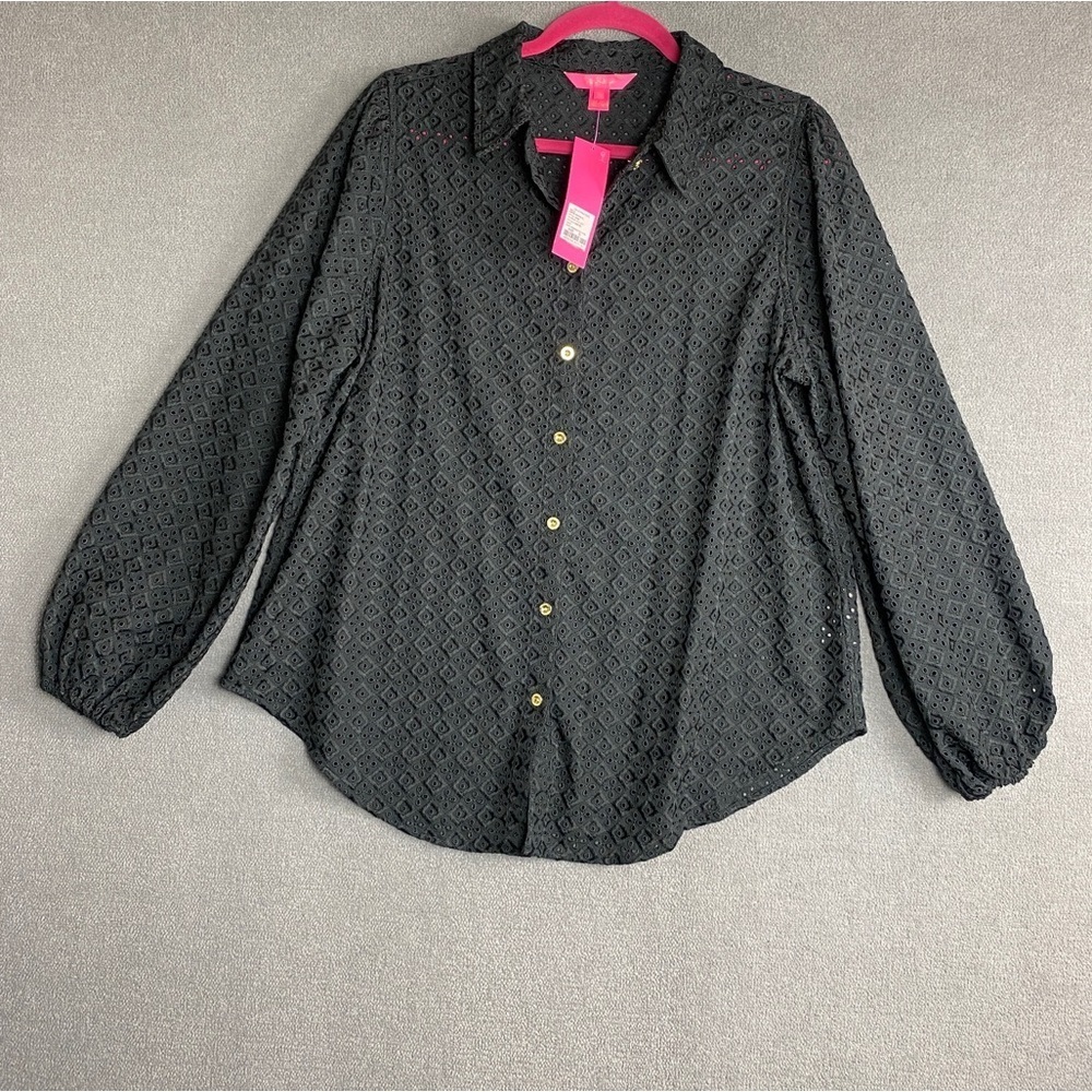 Lilly Pulitzer Sea Breeze long sleeve Eyelet Button down blouse size XL
